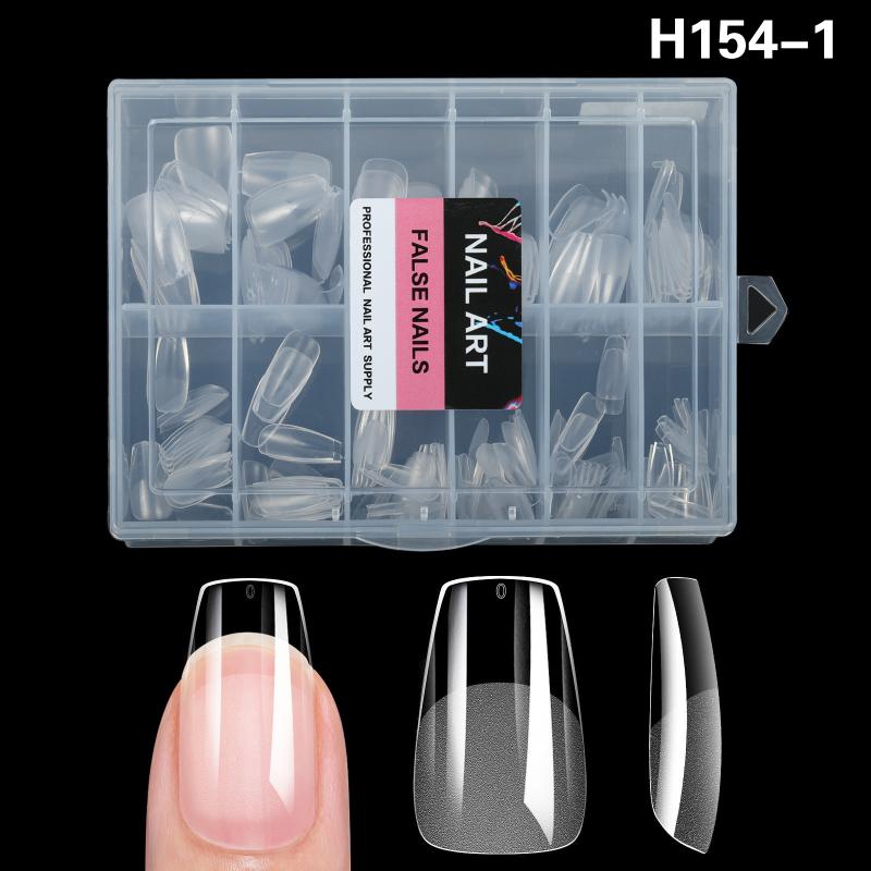 216 PCS Seamless Press On False Nail Tips Transparent Full Cover Fingernail Tip Half Matte Long Coffin Almond Artificial Nails