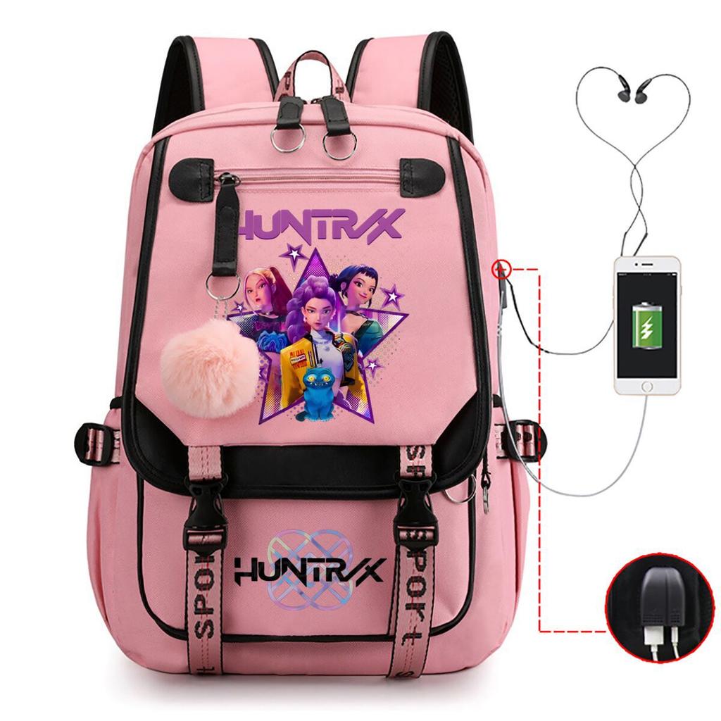 Animation Cartoon Printing Contrasting Color Neutral Usb Backpack Large Capacity Korean Version Of Student Schoolbag