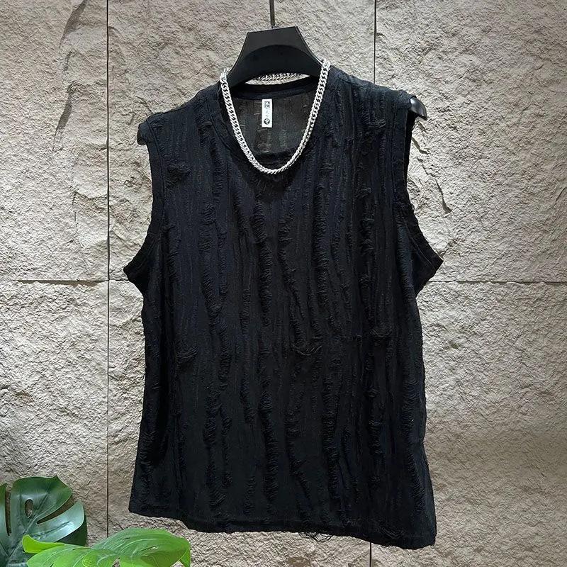 Men's Summer Solid-Color Set: Sleeveless Crew Neck T-Shirt + Shorts Two-Piece Set