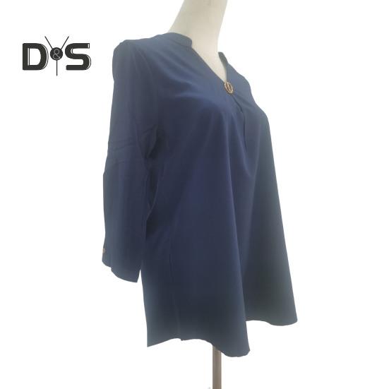 Dámské topy Výstřih do V Knoflíková ozdoba 3/4 rukáv Pulovr Topy Jednobarevné Zmačkané Tričko Ležérní styl Denní nošení