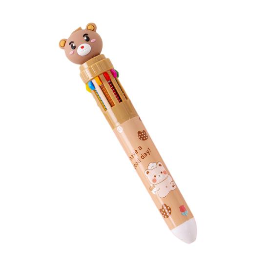 10-In-1 Retractable Ballpoint Pen Cartoon Bear Colored Pen 0.5MM Fine Point Smooth Writing Colorful Ball Pen Students School Office Supplies