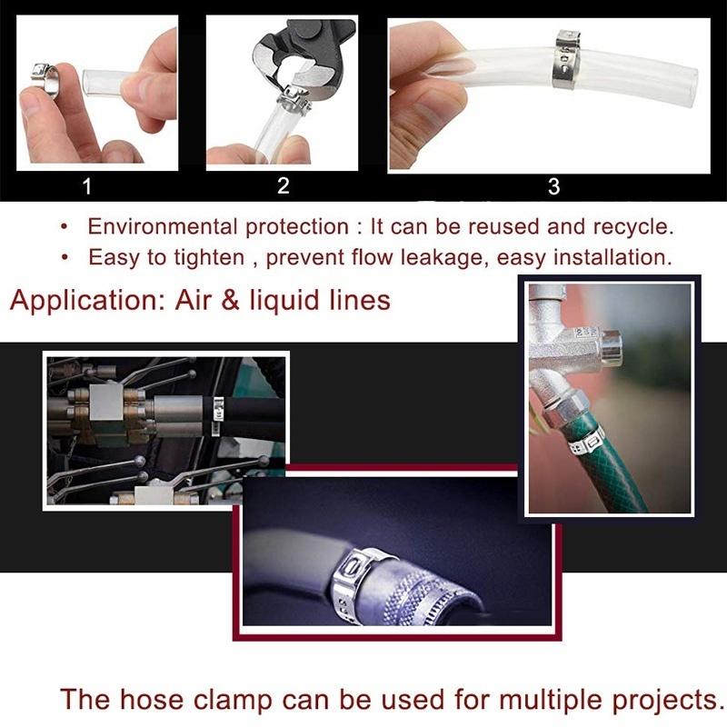 25pcs Hose Clamps Single Ear Stepless 5.8-23.5mm 304 Stainless Steel Hose Clamps Cinch Clamp Rings for Sealing Kinds of Hose