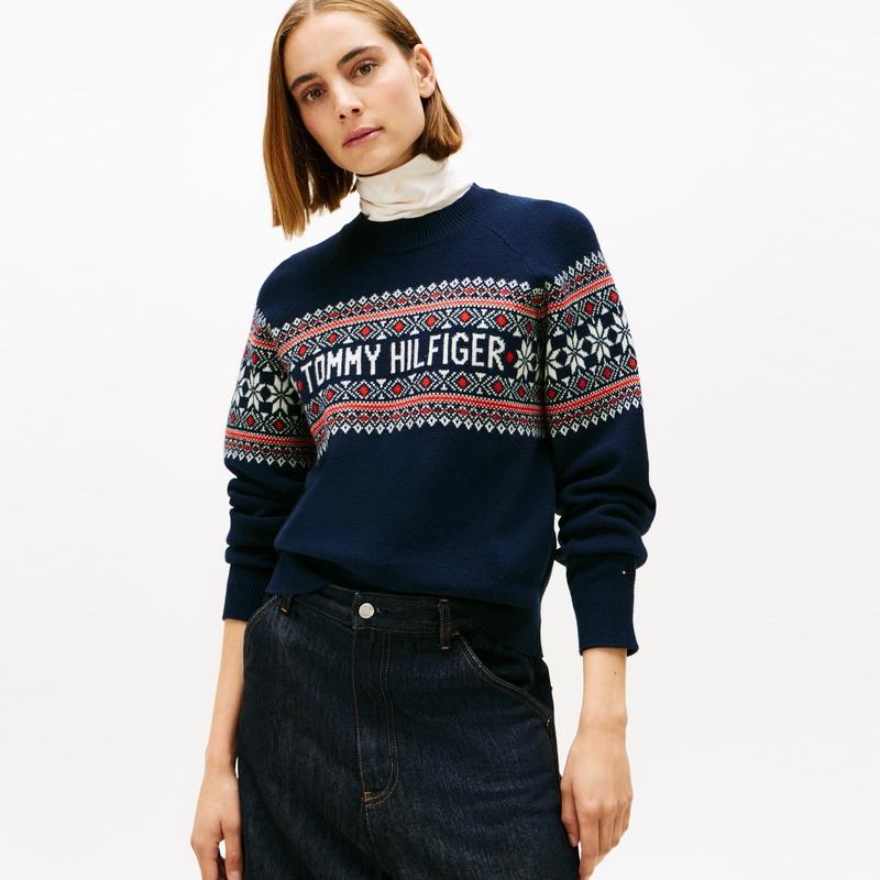 Tommy Hilfiger Casual Commuter Fair Isle Jacquard Crew Neck Sweater Women Sweater XW0XW06622
