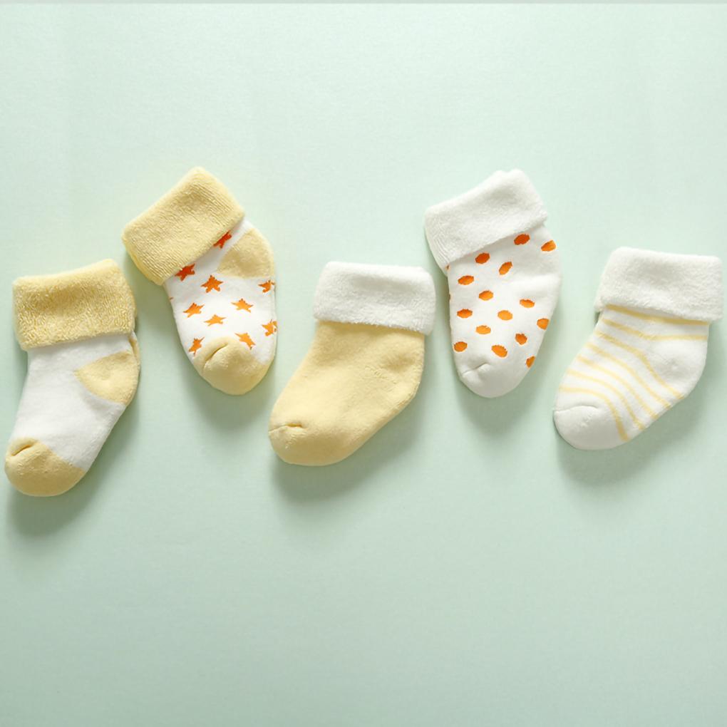 5 Pair Baby Cotton Socks Sets Newborn Socks Thicken Cartoon Comfort Cotton Infant Warm\-keeping Socks with Elastic Opening