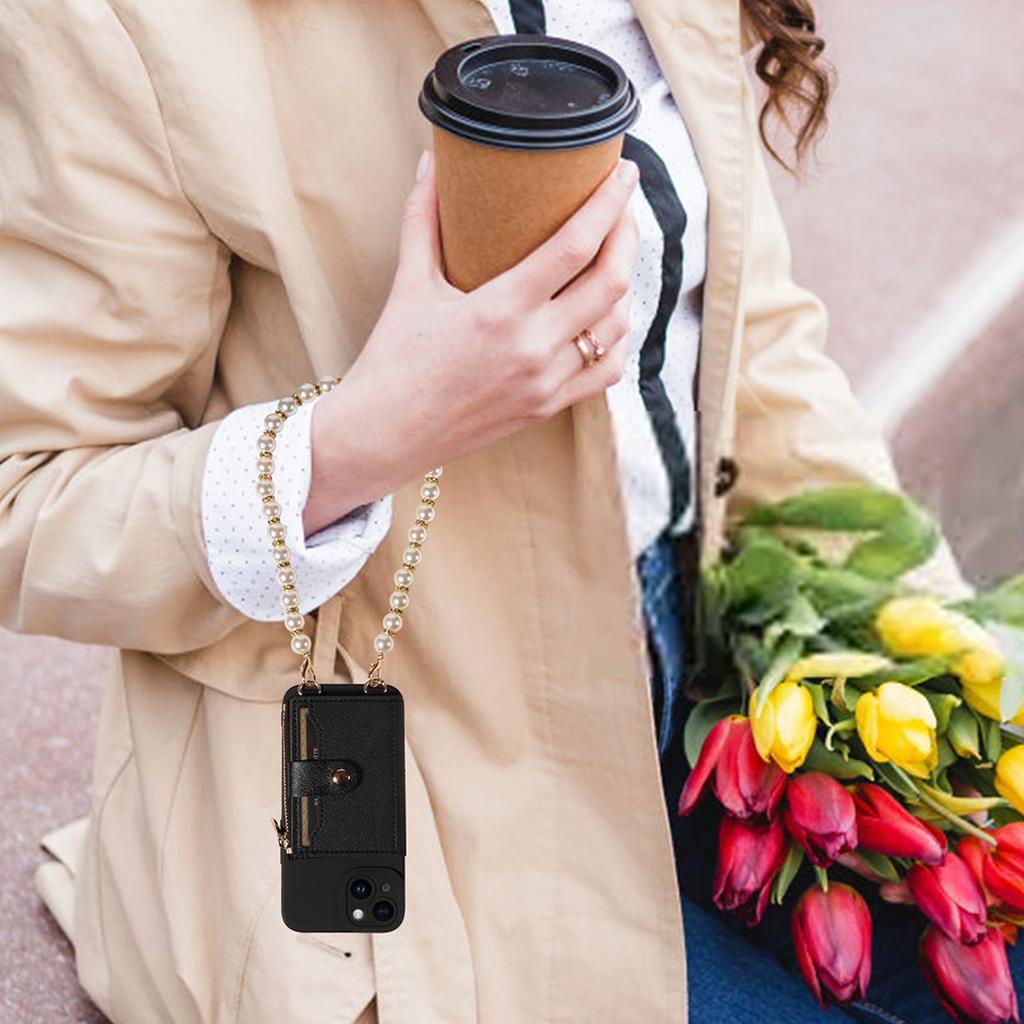 For Samsung Galaxy A12 A13 A14 A54 S20 S21 S22 S23 S24 S25 Series Faux Leather, Stylish Mirror Zipper and Pearl Rope Phone Case