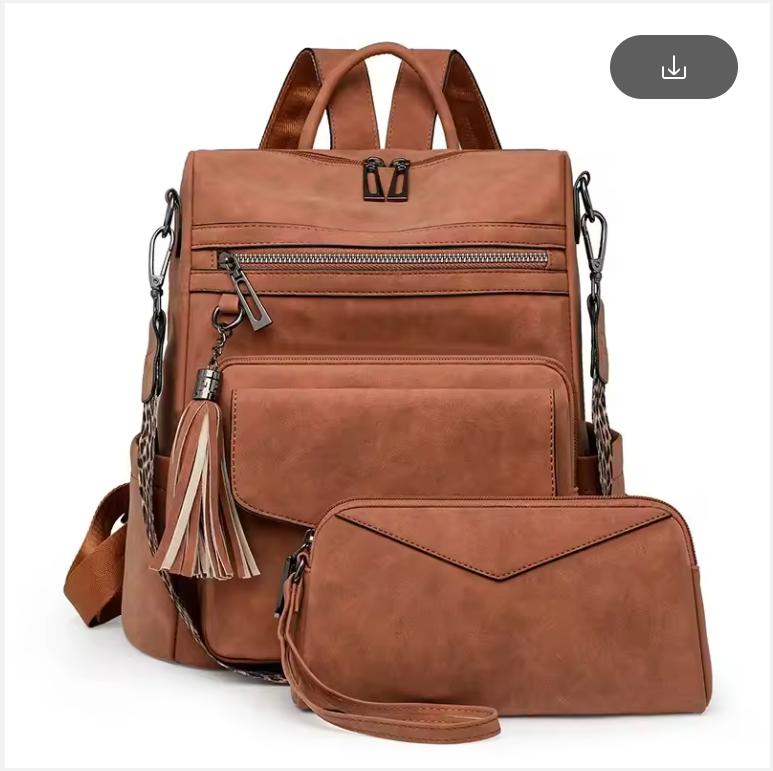 

New Women s Pu Leather Waterproof Anti-theft Fashion Tassel Two-color Large Travel College Backpack Wallet Shoulder BAG