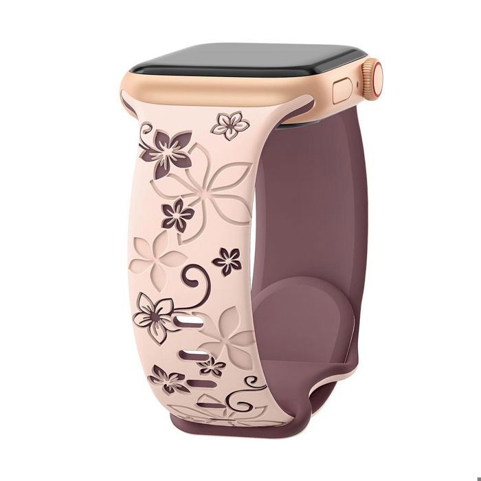 Bracelet for Apple Watch Series Ultra 2/3, 11, 10, 9 8 SE 7 6 5 4 3 2 1 46mm-45mm-44mm-42mm-49mm, Silicone Flower Pattern - Pink