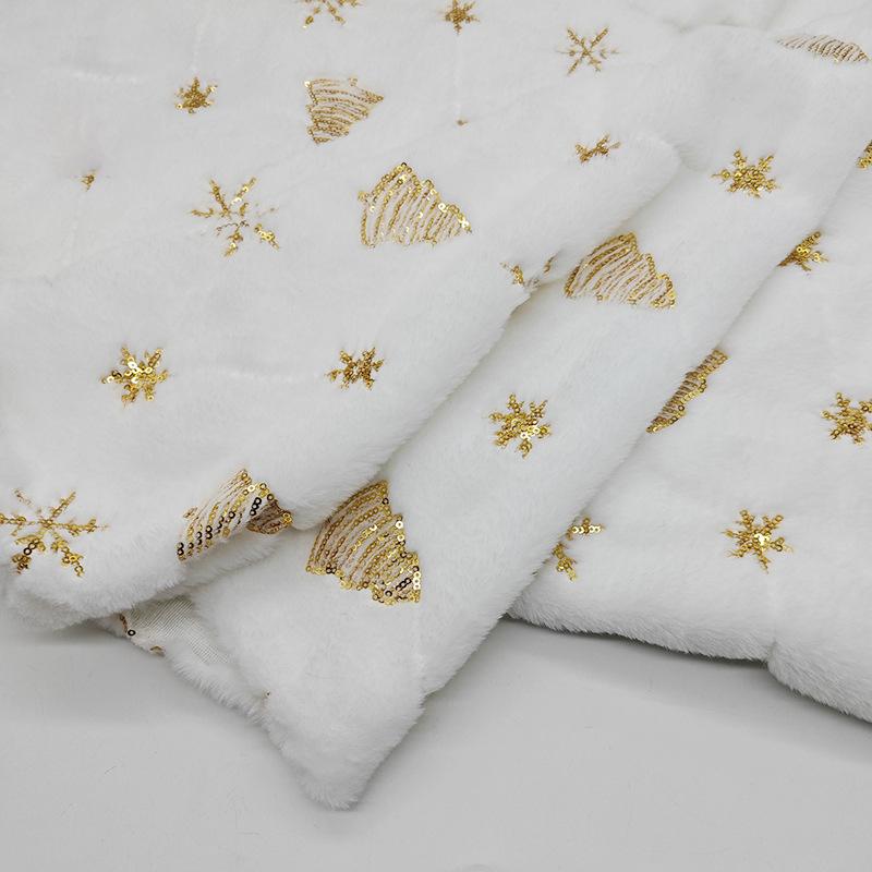 0.5m/1m Sequin Embroidered Snowflake Tree Artificial Rabbit Fur Fabric for Sewing Cushions Christmas Products Plush Craft Fabric