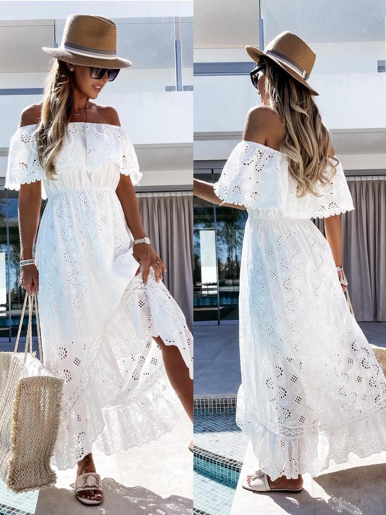 Böhmisches Spitzenbesatz Trägerloses Weißes Strandkleid