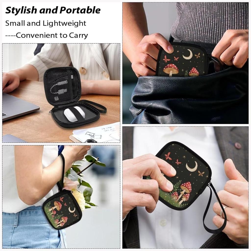 Mushrooms and Moon Carrying Earphone Case Pouch Storage Bag Holder-Earbud Case Headphones Storage Bag Pouch for Headphone, Bluetooth