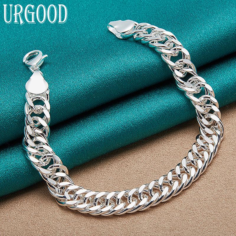 925 Sterling Silver 10mm Side Bracelet Men's and Women's Fashion Gift Jewelry