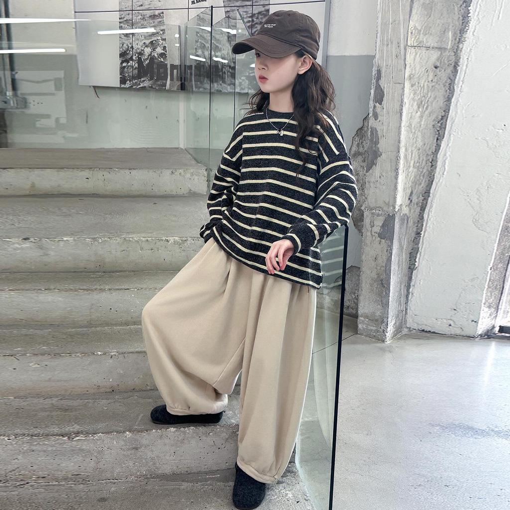 2025 Flickors Randiga Manchesterskorta - Långärmad Vår & Höst Vardagstopp för Barn