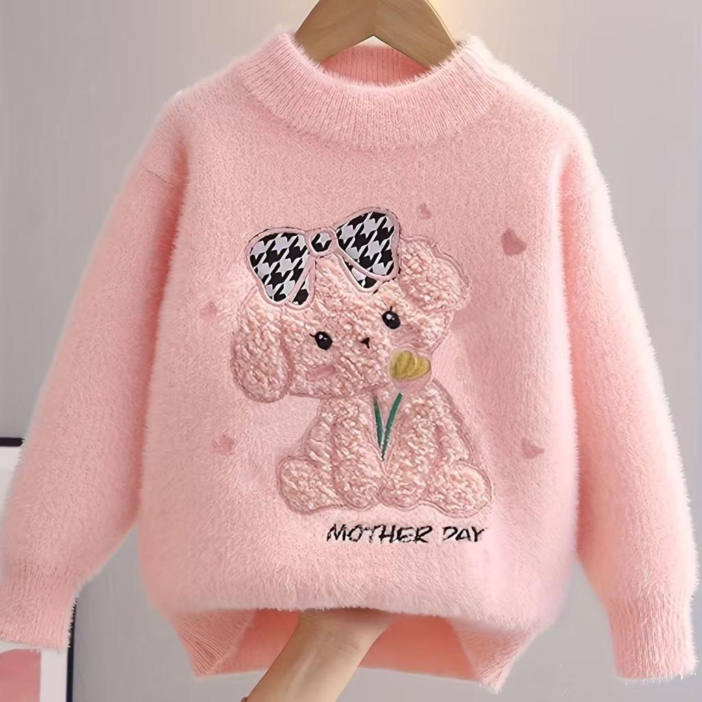 Autumn Winter Children's Sweater Pullover Girls' Round Neck Knitwear Mink Down Children's Long Sleeve Sweater