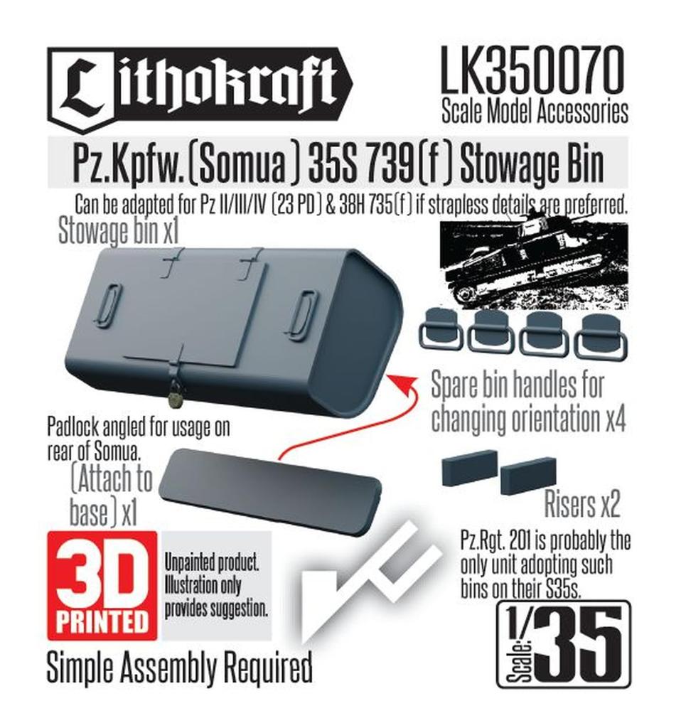 Lithocraft WWII German Tool Plastic Model Kit Parts LK350070 1/35 Pz.Kpfw.35S 739(f) (SOMUA S35) Box, (Tank)