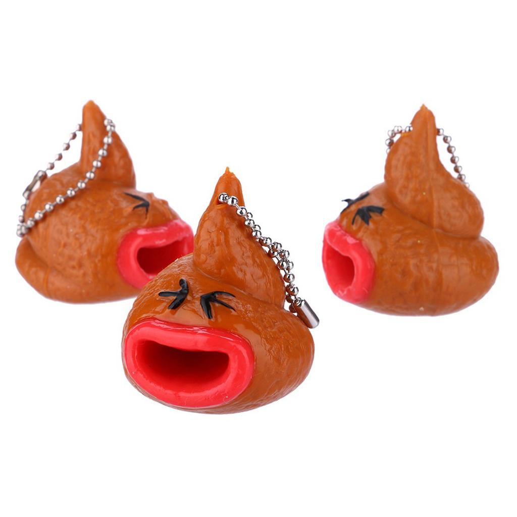 3Pcs Mini Funny Cute Creativ Squeezetongue Pop Out Toy Sensory Prank Props Poop Key Chain Pendant Halloween Decorations Gifts