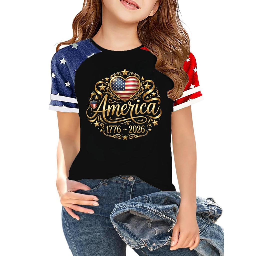 Casual Short Sleeve Crew Neck T Shirt with USA Print and Graphic Design for Independence Day Celebration Lightweight Breathable Fabric