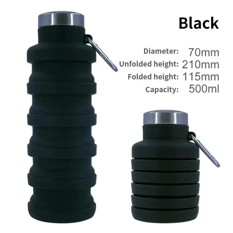 

Collapsible Water Bottle BPA-Free Silicone Reusable Foldable Bottle Portable Leak-Proof Sports Water Cup for Hiking Travel 0.45L чёрный
