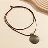 PuRui Punk Big Round Disc Pendant Necklace for Women Long Brown Rope Chain Charm Choker Vintage Zircon Collar Party Club Gift