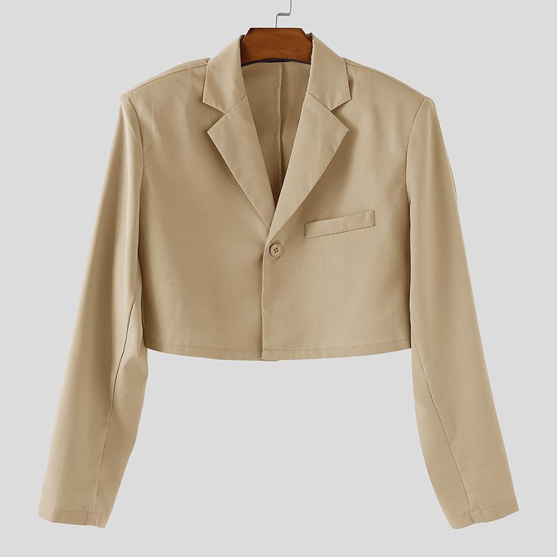 INCERUN Мужские Весенние Укороченные Пиджаки с Лацканами и Длинным Рукавом XL абрикосовый