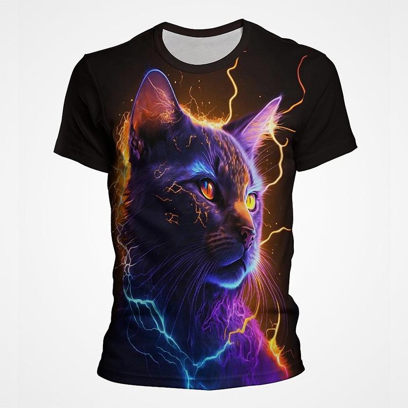 3d Print Colorful Funny Cat Animal Graphic T Shirts Men Summer Short Sleeve Mens Tee Tops Fashion Casual Plus Size Streetwear