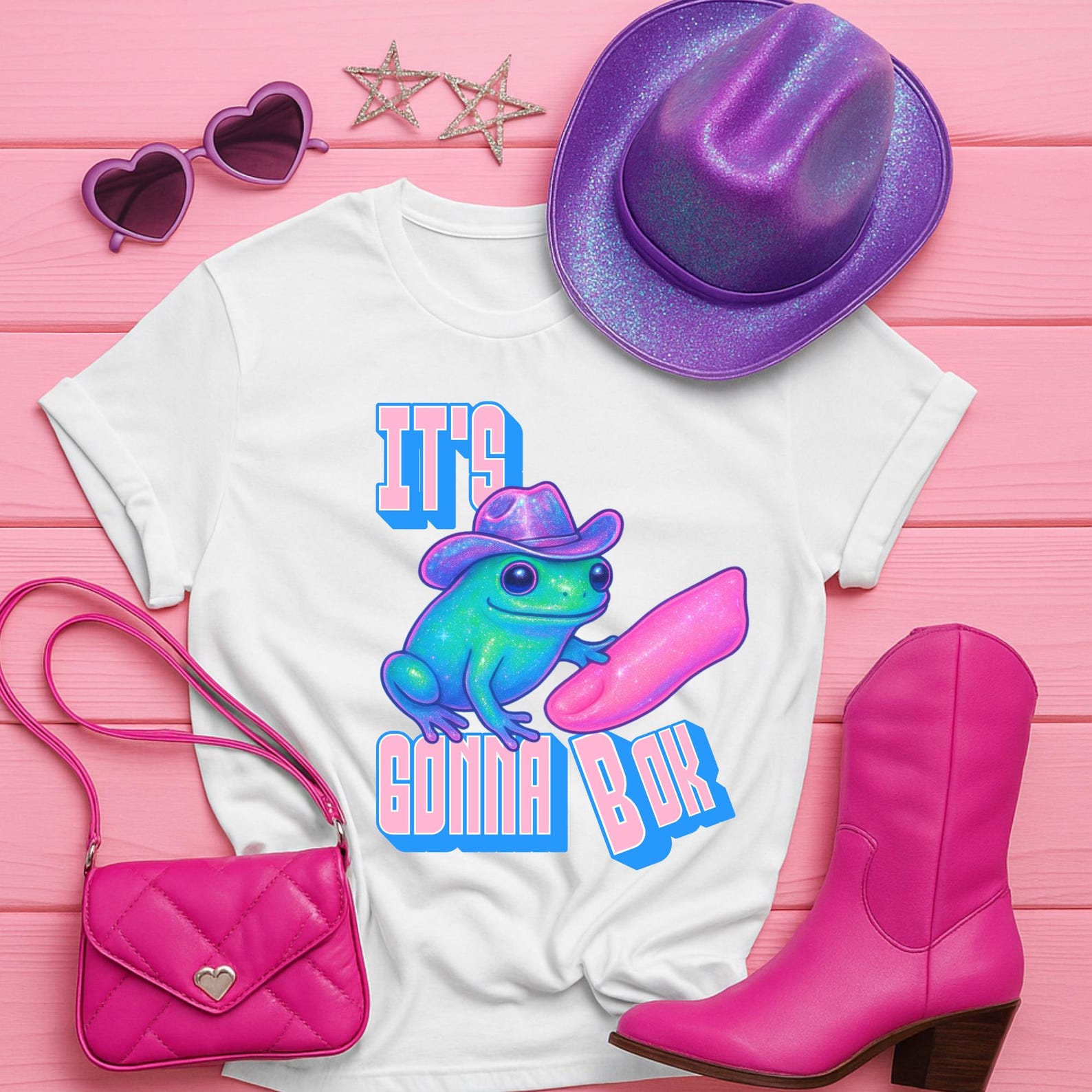 Y2K Frog Cowboy T-shirt, Glitter Western Tee, Kawaii Cowgirl Gift XL