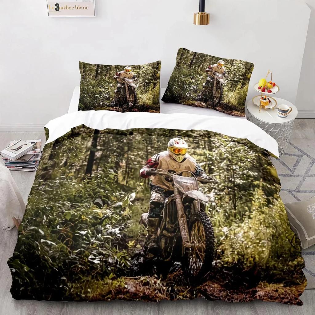3D Print Extreme Sport Off-Road Stunt Motorcycle Comfortable Duvet Quilt Cover Pillowcase Bedding Set Decoration Home Textile