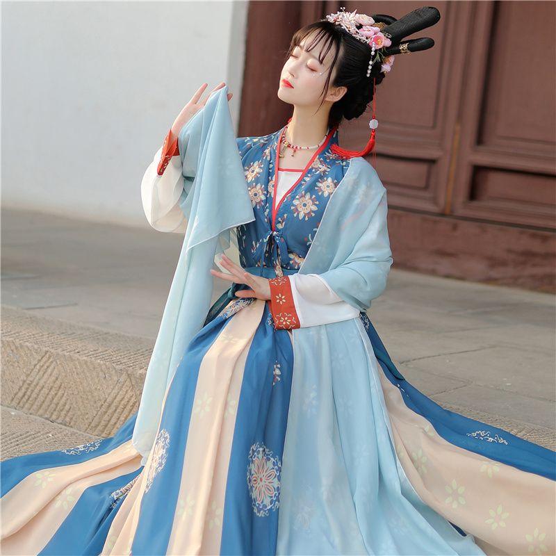 Chinese Tang Dynasty Style Hanfu Suit For Women Three-piece Set Tang Bei Zi Waist Skirt