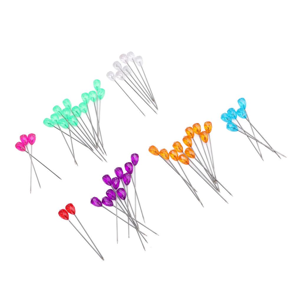 100Pcs Diamond Head Pin Pear Shaped Straight Colored Transparent for Floral Bouquets Sewing