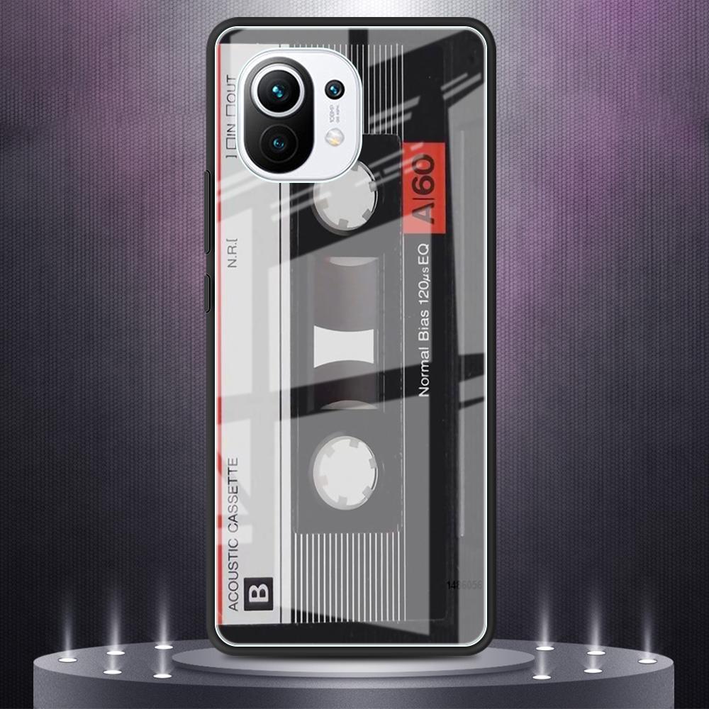 Glas-Telefonhülle für Xiaomi Mi Poco X3 NFC 11 Lite 10T Pro 9T Note 10 10TLite M3 CC9 Luxus-Cover Retro-Kassettenband