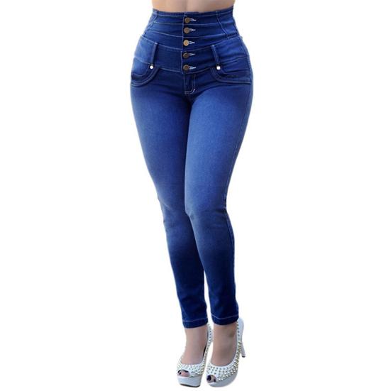 Women Jeans Solid Color Slim Fit Denim High Waist Summer Pants Female Clothes