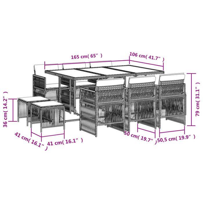 VidaXL Ensemble à Manger de Jardin avec Coussins 11 pcs, Table et Chaises à Dossier Rabattable, Meubles d'Extérieur Patio 3210972