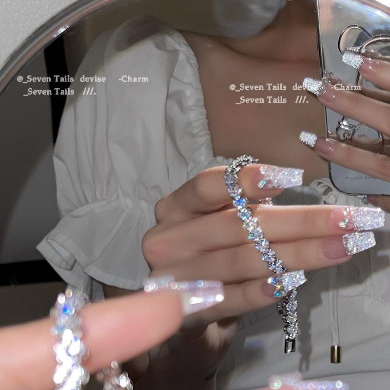 Shine~ Cuban full diamond bracelet women's light luxury niche design high-end sense exquisite ins tide cold wind personality Spice girl