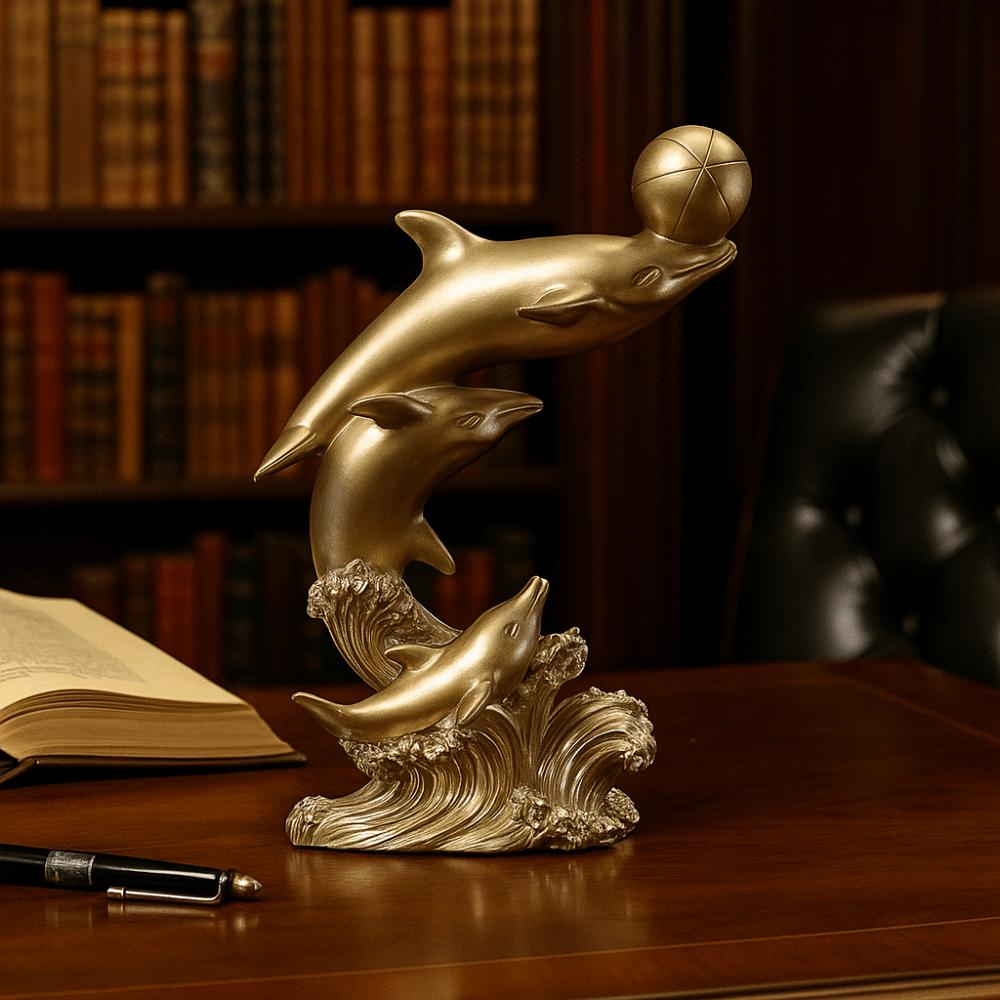 Handicrafts Resin Golden Dolphin Ornaments Decorative Light Luxury Dolphin Statue Mini Art Crafts Gift