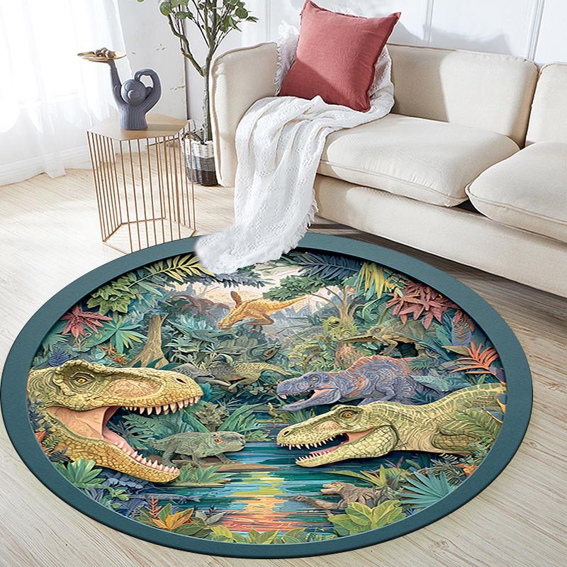Dinosaur Round Area Rug,Carpet Rug for Living Room Bedroom Sofa Playroom Decor,Non-slip Floor Mat