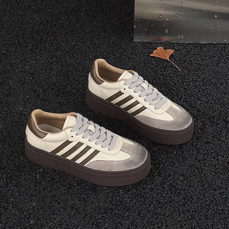 Plateau-Trainingsschuhe Damen Neu Leder Schnürung Herbst und Winter, Poliert und Alt Retro Sport- und Freizeitschuhe, Board Schuhe