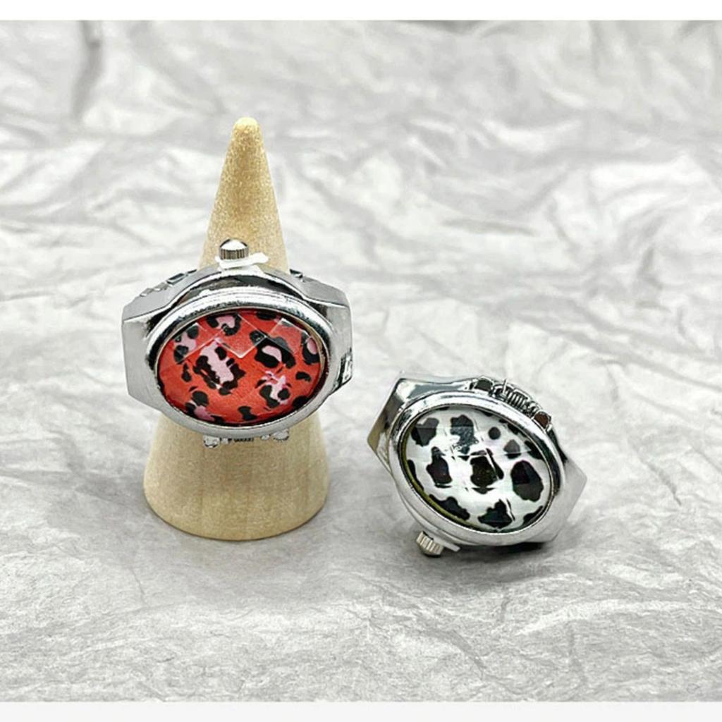 Finger Ring Quartz Watch Charm Opal Inlay Stainless Steel Elastic Band