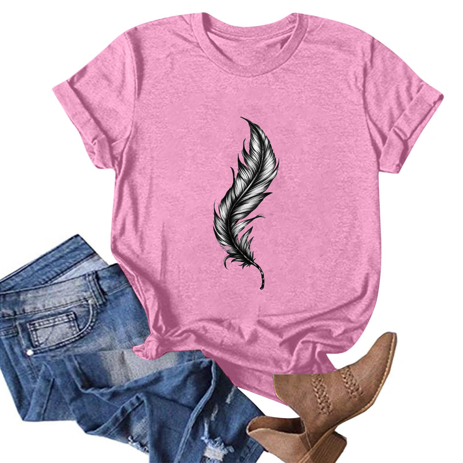 

Женская модная повседневная футболка с круглым вырезом и принтом, пуловер с короткими рукавами, топ M розовый