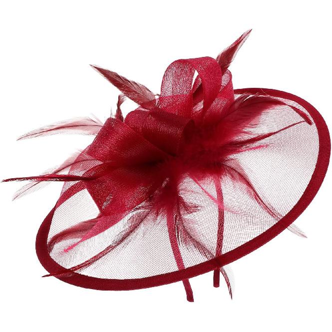 Totority Cocktail-Teeparty Fascinator Hut für Damen Vintage Mini-Zylinderhut Bordeauxfarbenes Netz-Kopfstück Elegantes Accessoire für Hochzeiten und Besondere