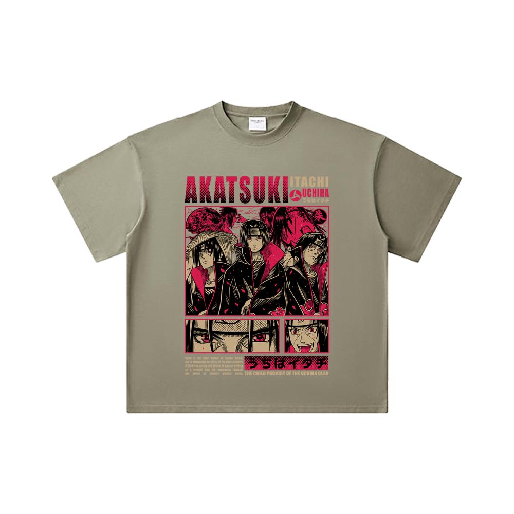 260 GSM Double Yarn 32 Count 100% Cotton Naruto V8 Itachi Print Unisex Heavy Cotton T Shirt