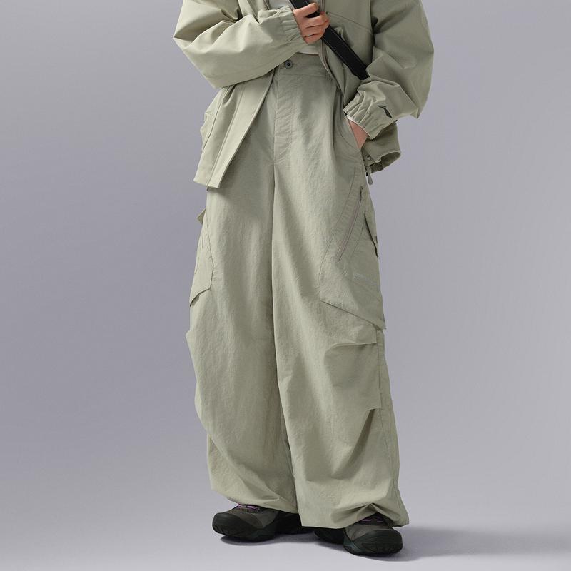 Li-Ning CF Water-Resistant Solid Color Straight Loose Casual Pants Women Bottoms Limestone AYKU712-1