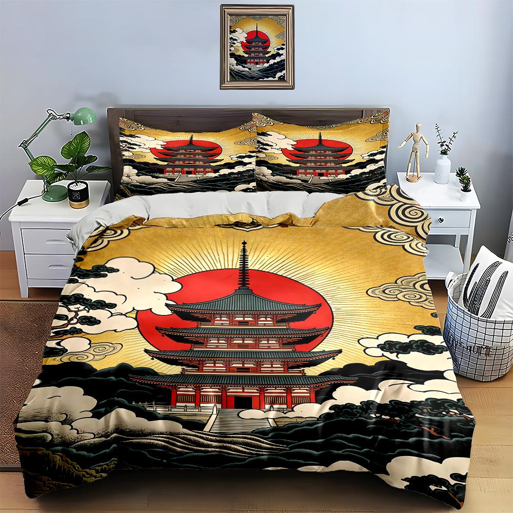 Pagoda, sunset, clouds. Bedding Duvet cover sets Duvet covers Pillowcases gifts (1 * Duvet Cover 2 * Pillowcases, without duvet insert)