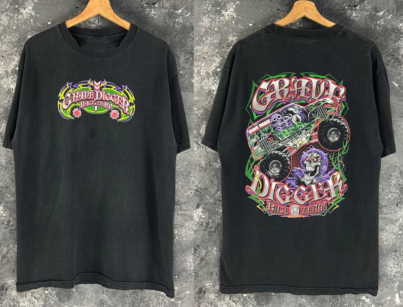 2 Sides 2000’s Grave Digger Tour Black Cotton T-shirt S-5XL HT968 XL
