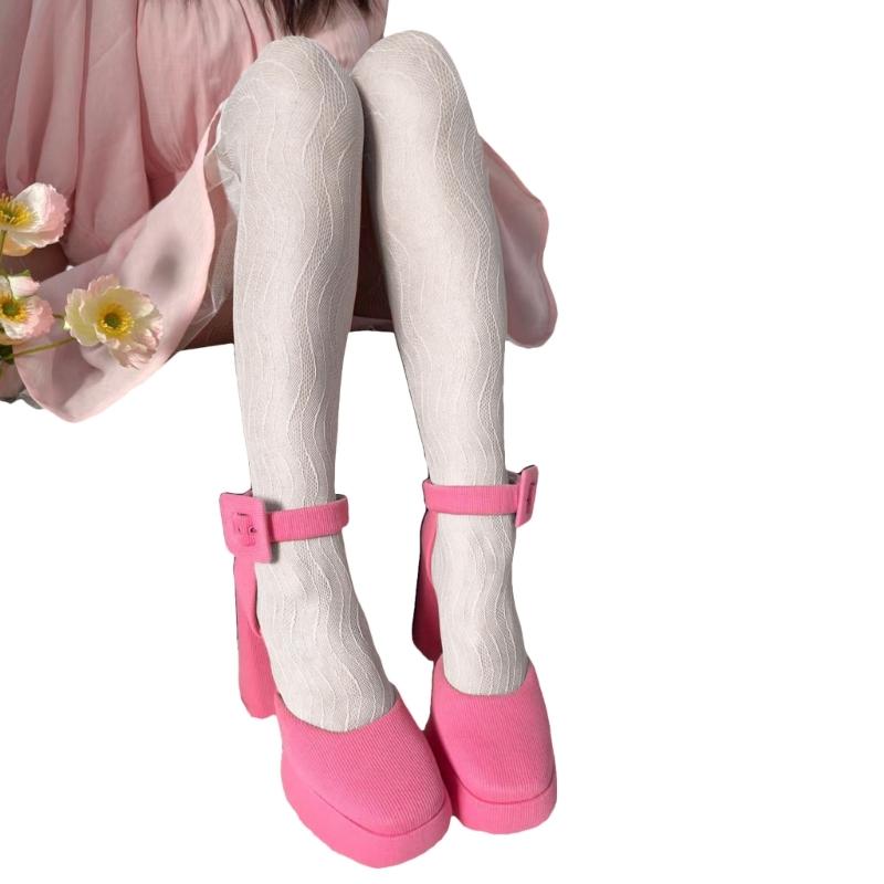 Women Sexy Hollow-Out Fishnet Pantyhose Water Ripple Striped Patterned Bottoming Leggings Fine Mesh Tights Stockings