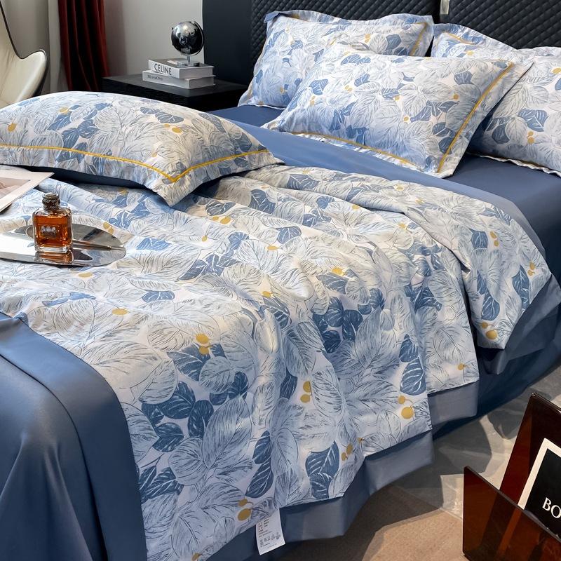 New Washed  Four-Piece Set Light Luxury Comfortable Summer Blanket Soft Cotton Ice Silk Gift Airable Cover