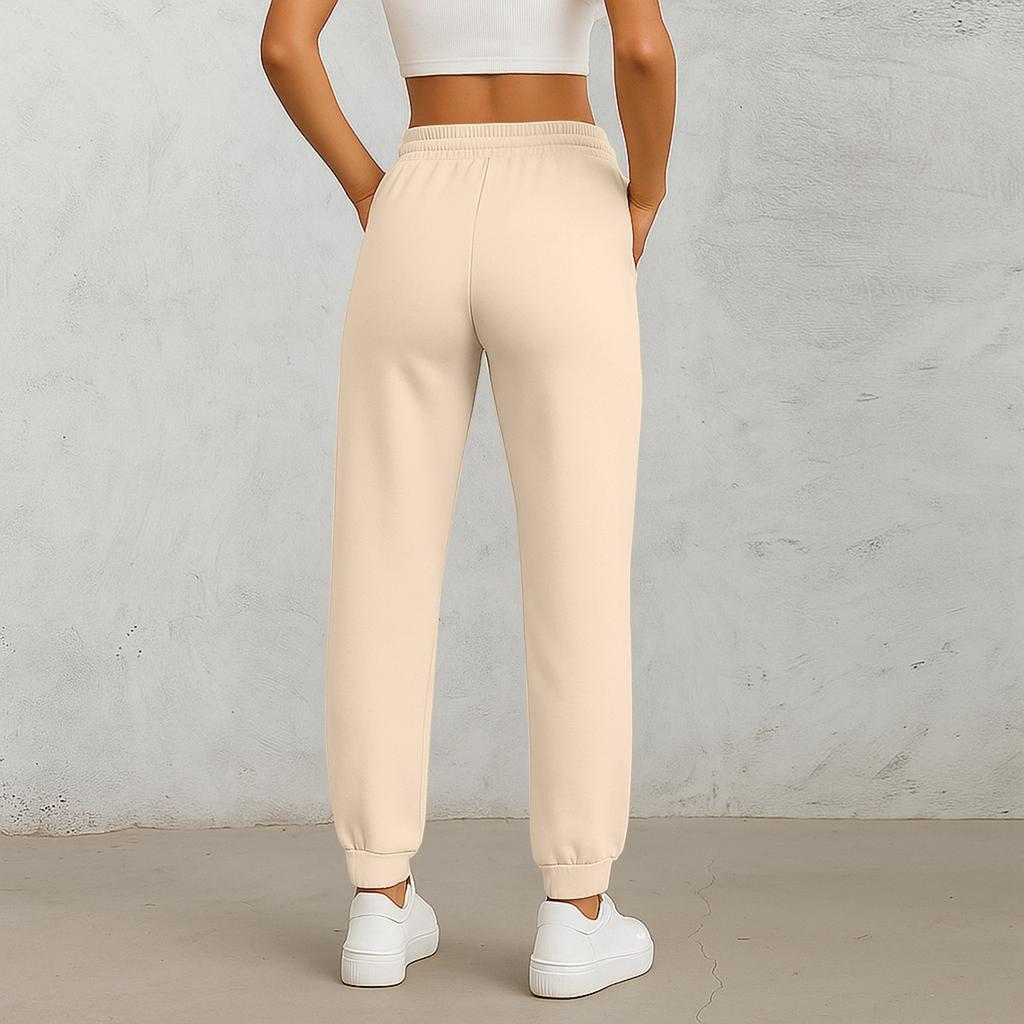 Ladies' Fashionable Solid Color Straight Leg Pants With High Waist Drawstring Pockets And Elastic Waist Casual Pants