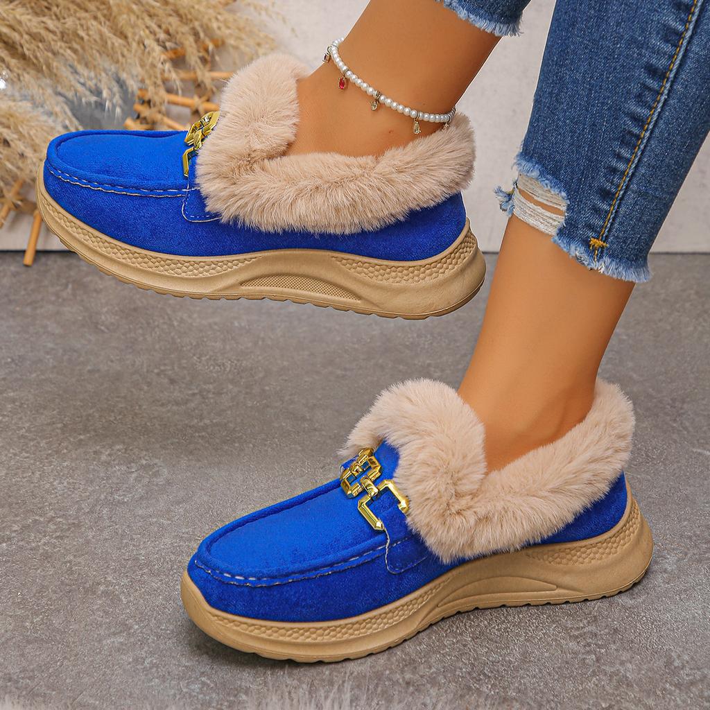 Large size platform sneakers women's autumn and winter new European and American style comfortable rough edge low-top warm cotton shoes