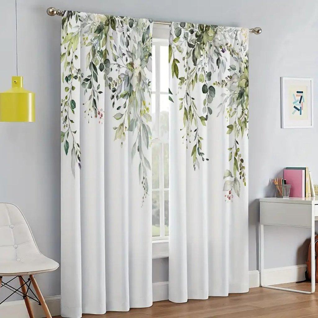2pcs Set Romantic Star & Rose Print Curtains - Fade-Resistant Polyester, Rod Pocket Design for Bedroom & Living Room