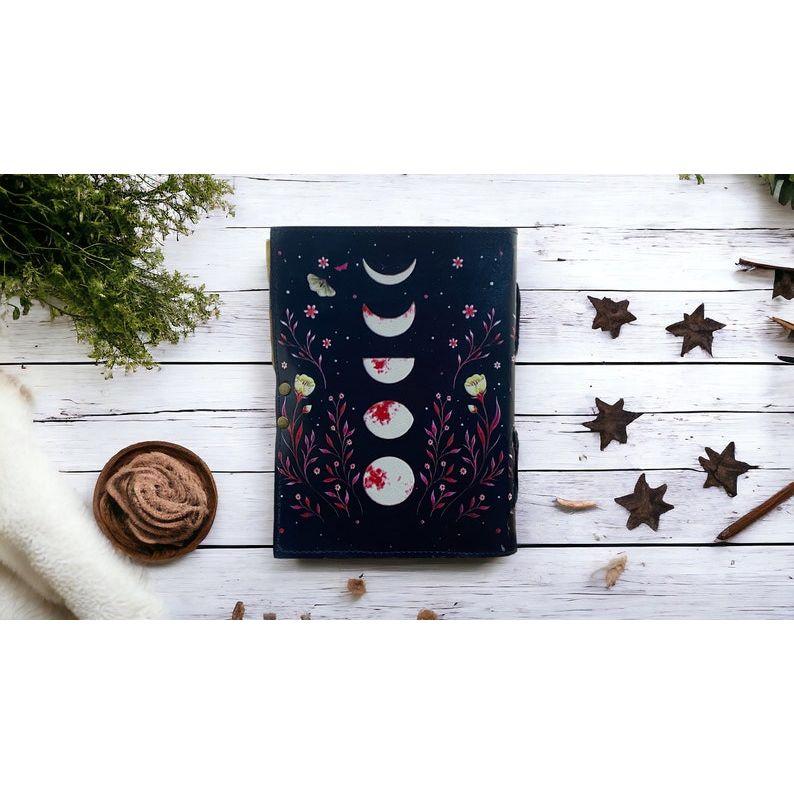 Moon Phase Leather Journal, Notebook, Handmade Moon Lover Journal Mediation Notebook, Vintage Deckle Pape Moon Phase Gift for Him Her