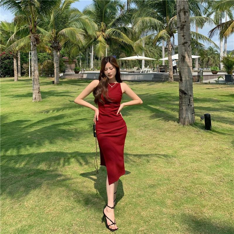 Dámské letní Retro Halter Temperament Elegantní šaty na jedno rameno