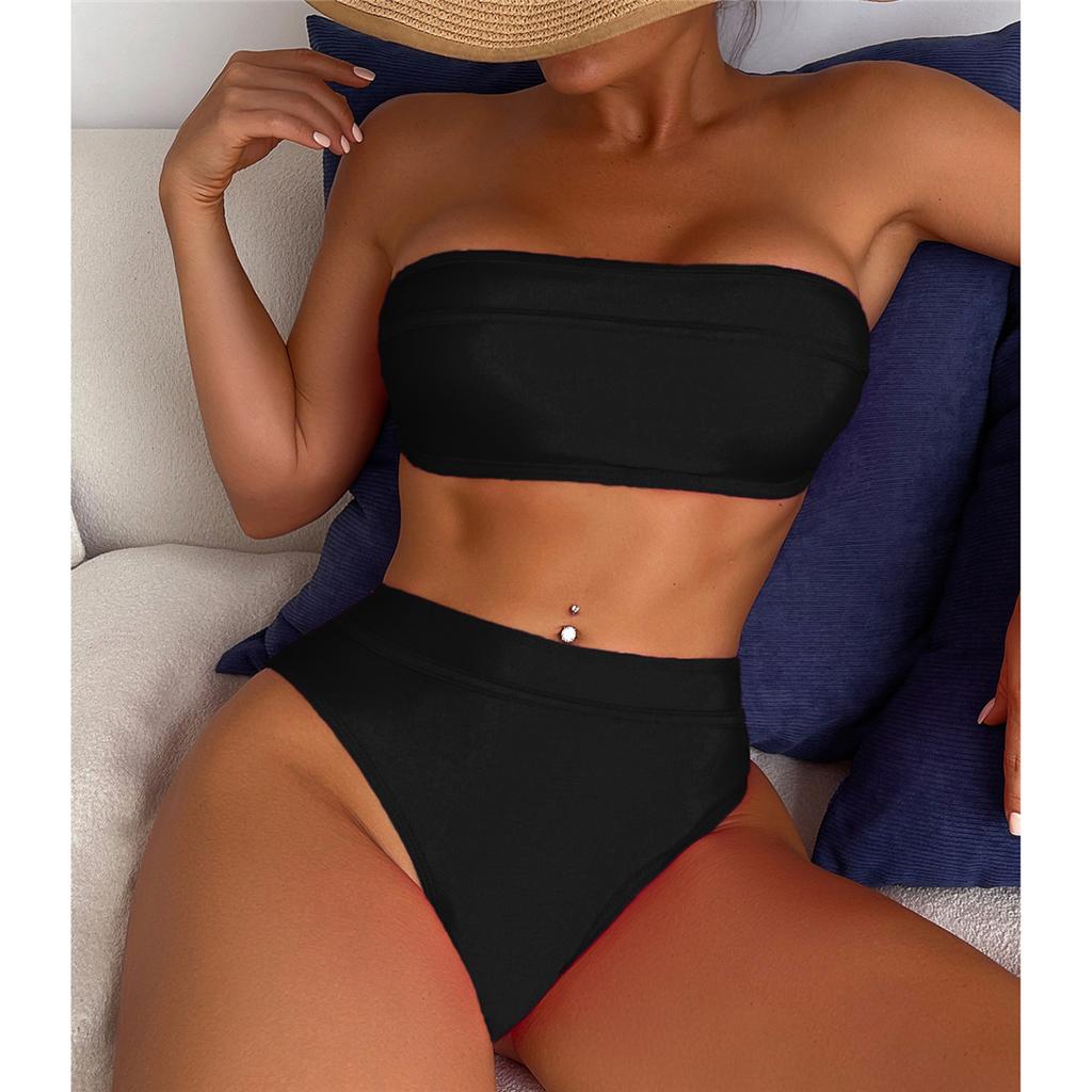 Seksīgs Bandeau ar augstu kāju izgriezumu Sieviešu peldkostīms ar augstu jostasvietu Bikini Sieviešu peldkostīms Divdaļīgs bikini komplekts Peldētājs Peldkostīms Peldēšana